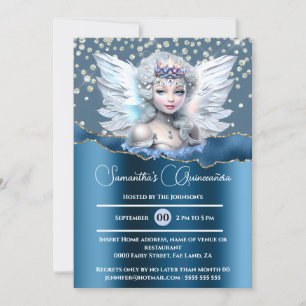 Iriserende fee betoverde glitter Quinceañera blu Kaart