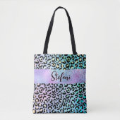 Iriserende Folie Regenboog Leopard Paarse Tote Bag (Voorkant)