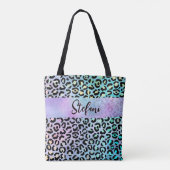 Iriserende Folie Regenboog Leopard Paarse Tote Bag (Achterkant)