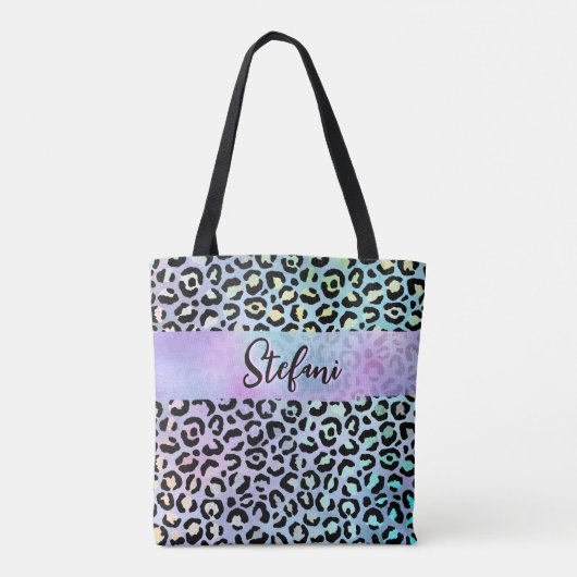 Iriserende Folie Regenboog Leopard Paarse Tote Bag (Achterkant)