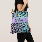 Iriserende Folie Regenboog Leopard Paarse Tote Bag (Dichtbij)