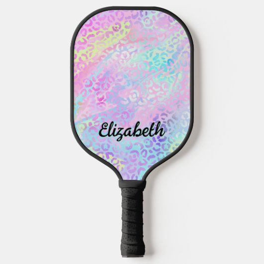 Iriserende Folie Regenboog Luipaard Roze Pickleball Paddle (Voorkant)