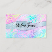 Iriserende Folie Regenboog Luipaard Roze Visitekaartje (Voorkant)