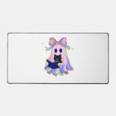 Iriserende geest met een boek en een zwarte katten bureaumat (Voorkant)