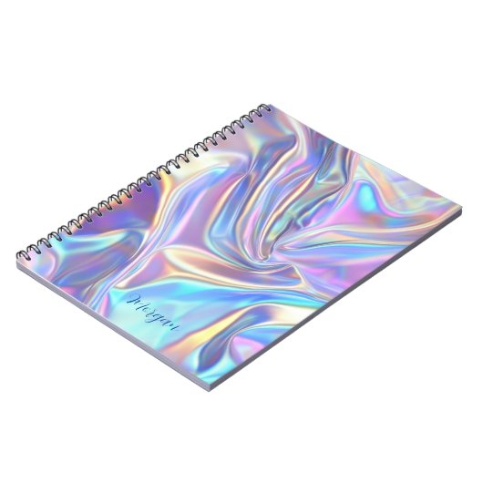 Iriserende glanzende metaalstof, scriptnaam notitieboek (Linkerzijde)