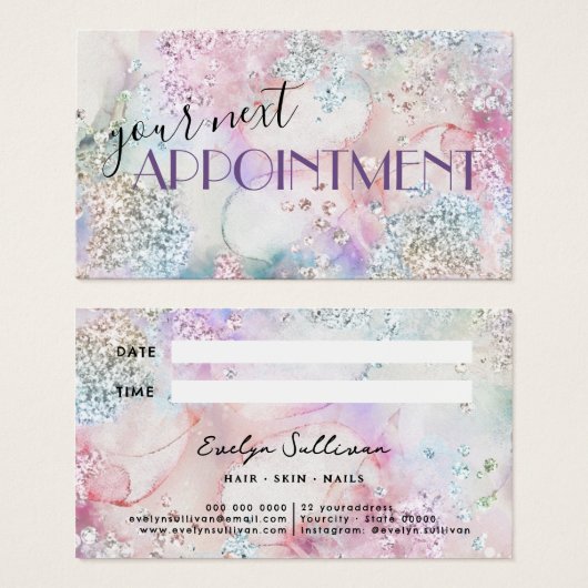 Iriserende glitter waterverf afspraakkaart visitekaartje (Voorkant /achterkant)