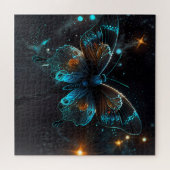 Iriserende gloed van een levendige blauwe vlinder legpuzzel (Horizontaal)