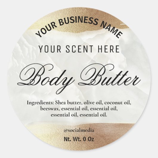 Iriserende Gouden Rand Marmeren Body Butter Labels (Voorkant)