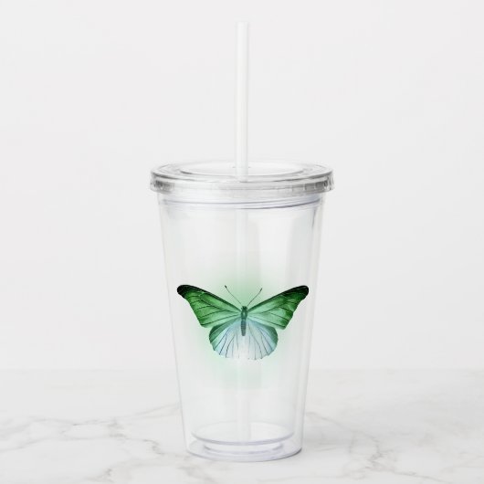 Iriserende Groene Vlinder Acryl Drinkbeker (Voorkant)