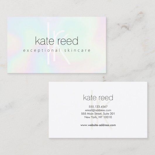 iriserende holografische monogram schoonheidssalon visitekaartje (Voorkant / Achterkant)