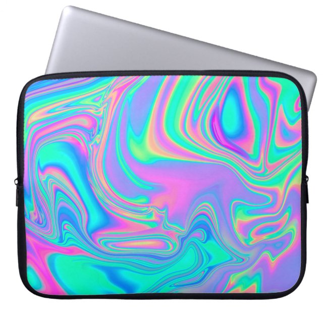 Iriserende Holografische: Neon gemarmerde textuur Laptop Sleeve (Voorkant)