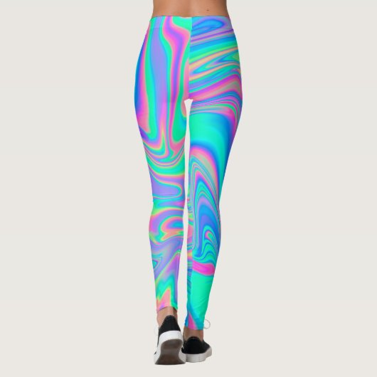 Iriserende Holografische: Neon gemarmerde textuur Leggings (Achterkant)