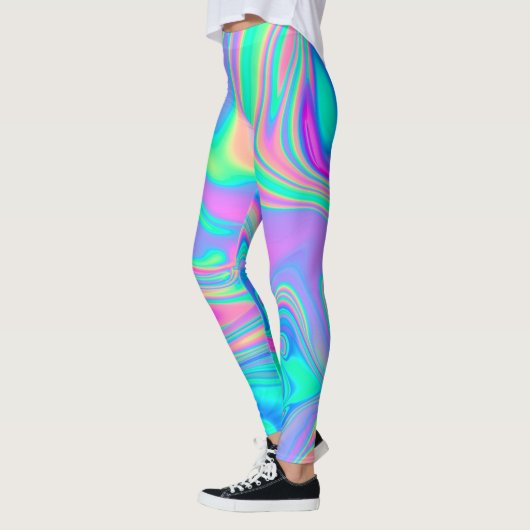 Iriserende Holografische: Neon gemarmerde textuur Leggings (Links)