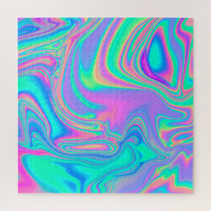 Iriserende Holografische: Neon gemarmerde textuur Legpuzzel