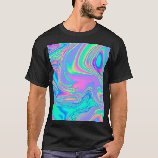 Iriserende Holografische: Neon gemarmerde textuur T-shirt (Voorkant)