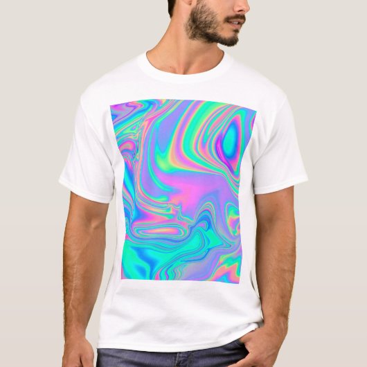 Iriserende Holografische: Neon gemarmerde textuur T-shirt (Voorkant)