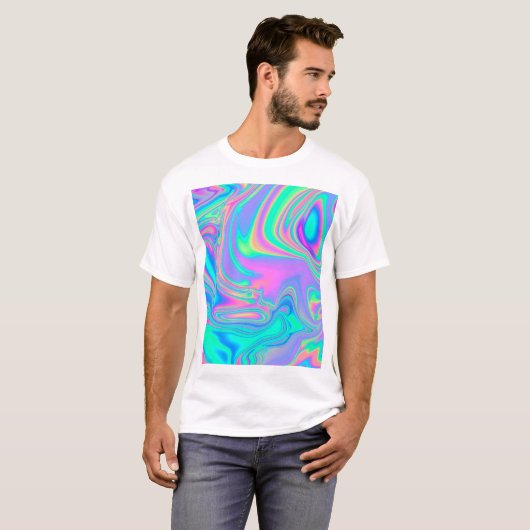 Iriserende Holografische: Neon gemarmerde textuur T-shirt (Voorkant volledig)