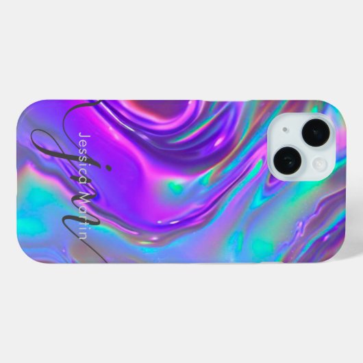 Iriserende Holografische Opal Rainbow Swirl Monogr Case-Mate iPhone Case (Achterkant (horizontaal))