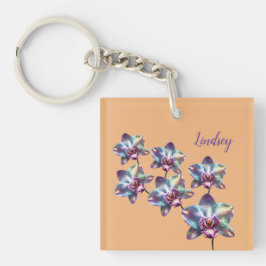 Iriserende holografische orchidee bloeit sleutelhanger