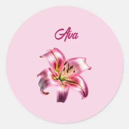 Iriserende Holografische Roze Aziatische Lelie Ronde Sticker