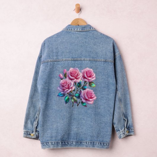 Iriserende holografische Rozen op stengels Denim Jacket (Hangar)