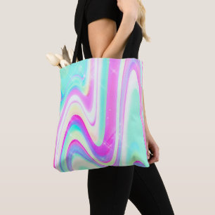 Iriserende holografische vloeibare werveling tote bag