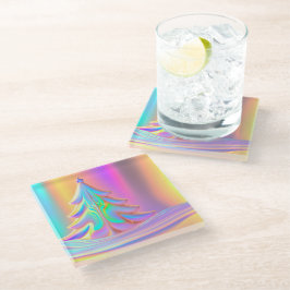 iriserende kerstboom glazen onderzetter