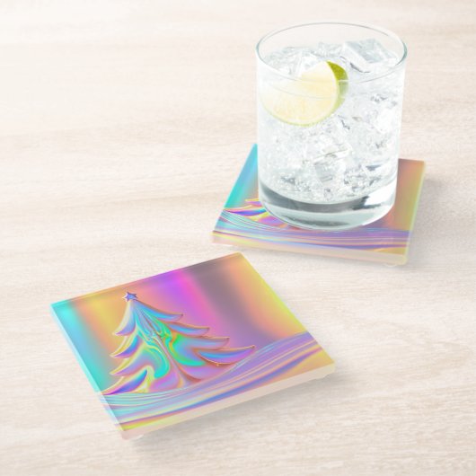 iriserende kerstboom glazen onderzetter (Schuin)