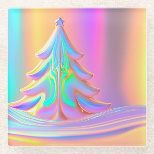 iriserende kerstboom glazen onderzetter (Voorkant)