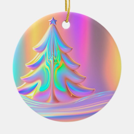 iriserende kerstboom keramisch ornament (Voorkant)