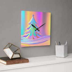 iriserende kerstboom vierkante klok