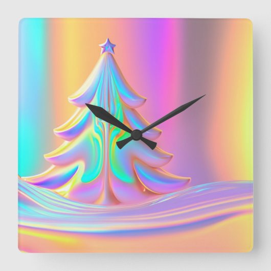 iriserende kerstboom vierkante klok (Voorkant)