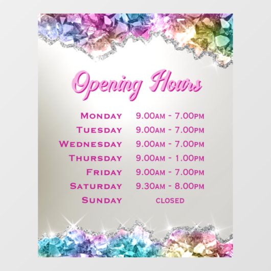 Iriserende kristallen Openingstijden Venster Cling Raamsticker (Vel)