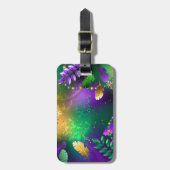 Iriserende mardi gras achtergrond met kralen bagagelabel (Voorkant verticaal)