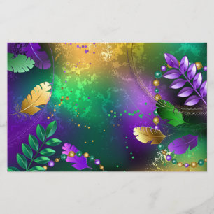 Iriserende mardi gras achtergrond met kralen briefpapier