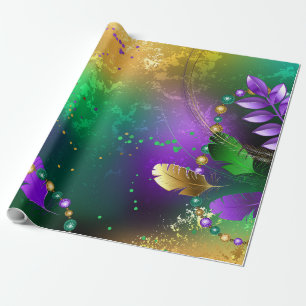 Iriserende mardi gras achtergrond met kralen cadeaupapier