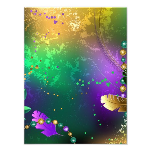 Iriserende mardi gras achtergrond met kralen foto afdruk (Voorkant)