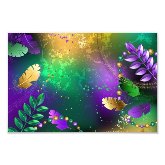 Iriserende mardi gras achtergrond met kralen foto afdruk (Voorkant)