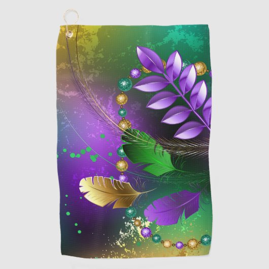 Iriserende mardi gras achtergrond met kralen golfhanddoek (Voorkant)