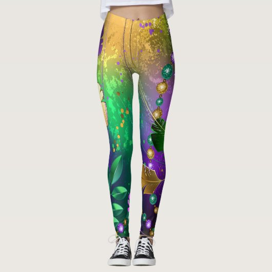 Iriserende mardi gras achtergrond met kralen leggings (Voorkant)