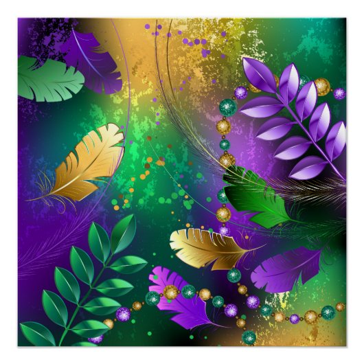 Iriserende mardi gras achtergrond met kralen perfect poster (Voorkant)