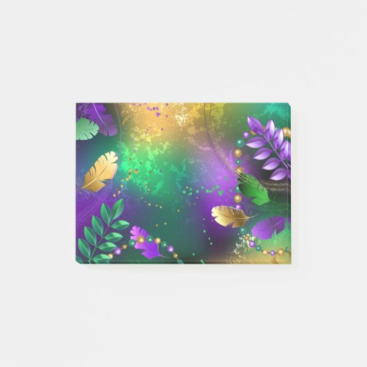 Iriserende mardi gras achtergrond met kralen post-it® notes (Voorkant)