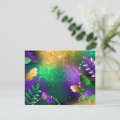 Iriserende mardi gras achtergrond met kralen RSVP kaartje (Staand voorkant)