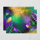 Iriserende mardi gras achtergrond met kralen RSVP kaartje (Voorkant / Achterkant)