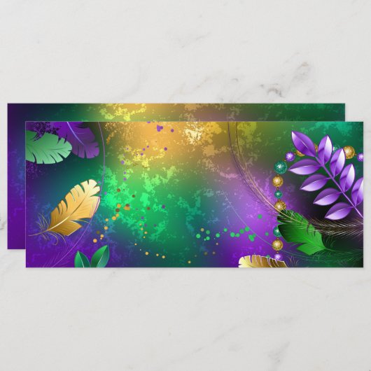 Iriserende mardi gras achtergrond met kralen save the date (Voorkant / Achterkant)