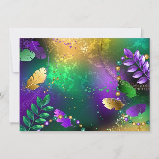 Iriserende mardi gras achtergrond met kralen save the date (Voorkant)