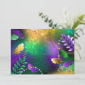 Iriserende mardi gras achtergrond met kralen save the date (Staand voorkant)