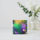 Iriserende mardi gras achtergrond met kralen vierkante visitekaartje (Staand voorkant)