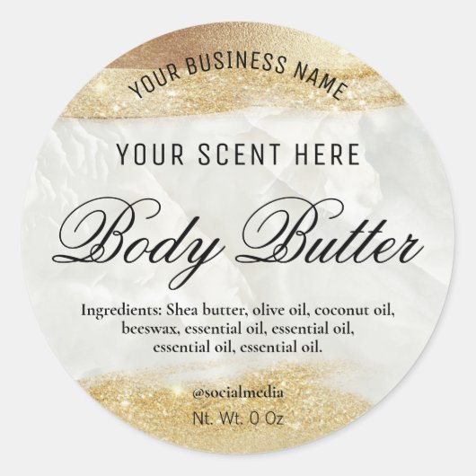 Iriserende Marmer Gouden Glitter Labels (Voorkant)