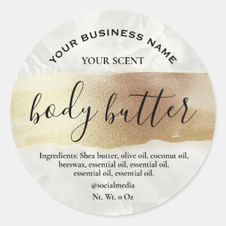 Iriserende Metallic Goud Marmeren Body Butter Labe Ronde Sticker